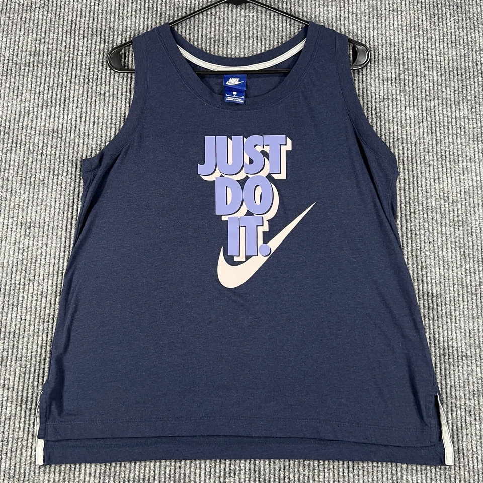 Regata Nike feminina grande azul sem mangas Just Do it academia roupa ativa elevador - Imagem 1 de 4
