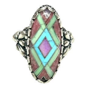 ANILLO DE COLECCIÓN CAROLYN POLLACK RELIOS PLATA 925 MULTI PIEDRA INCRUSTACIÓN GEOMÉTRICA TALLA 6 - Imagen 1 de 8