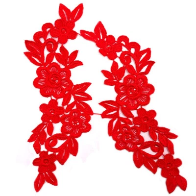 Costume Lace Applique Floral Embroidery Wedding Motif Evening Dress Trim 1 Pair - Image 1 of 4