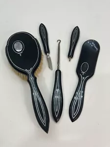 Vintage Art Deco Dupont Vanity Dresser Hair Brush & Accessories Black - Picture 1 of 4
