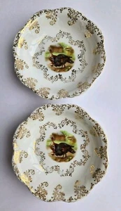 Mignon Z S & Co Bavaria Turkey Bowls 5" Set Of 2 Antique Gold Tone Thanksgiving - Picture 1 of 15