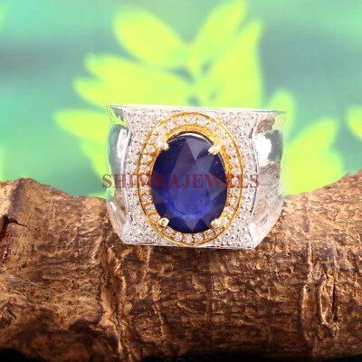 Heizbar Blau Saphir Edelstein Mit 925 Sterlingsilber Ring für Herren #212 - Bild 1 von 3