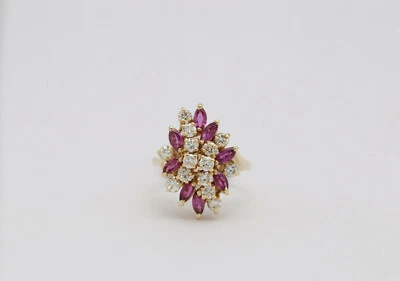 Art Deco 14k Yellow Gold with Diamonds and Rubies Size 6.75 - 7.2 Grams - Image 1 of 4