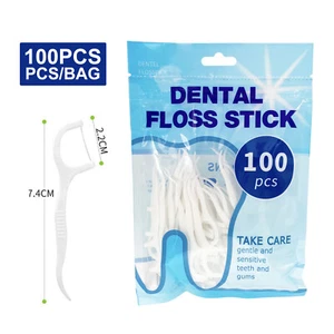 100 piezas palillos de hilo dental palillos de dientes palillos de dientes cuidado bucal hilo dental plástico - Imagen 1 de 16
