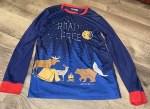 Eddie Bauer Long Sleeve Pajama Shirt Red Blue "Roam Free" Boy s Sz L (14-16) - Picture 1 of 5