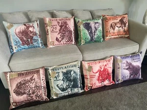 Decorative South African Throw Pillow Cover - Kruger Animal 1954 Stamp - 20"x20" - Picture 1 of 9