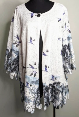 Cárdigan de Encaje Arte Tanga Chaqueta Blazer Grulla Pájaro Kamara Para Mujer XL Botón Foto 1 de 4