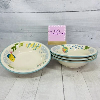 Conjunto de 4 tigelas de sopa de cereais Studio Nova BARRIER REEF Y2310 peixe Aqua Tim grés - Imagem 1 de 4