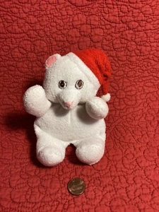 6" White Terry Bear squeaker squeaks w/ santa hat plush stuffed - Picture 1 of 2