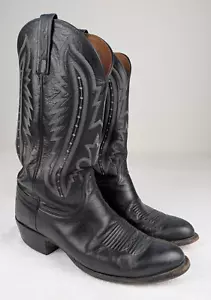 Lucchese 2000 Cowboy Boots Mens 9.5 2E T3010R4 Black Calf Skin Leather Western - Picture 1 of 23