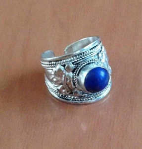 Anillo de lapislázuli de plata tibetana ajustable  - Imagen 1 de 10