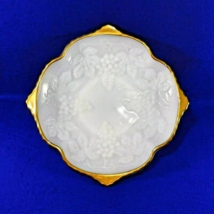 Vintage transluzent weiß Milchglas Schale Traube Design Anchor Hocking Gold 1950 - Bild 1 von 5