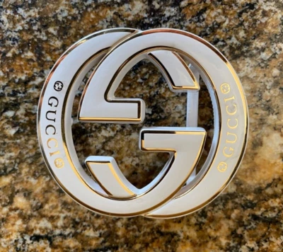 Bonito aspecto Gucci GG blanco con ribete dorado hebilla de cinturón solamente Foto 1 de 2