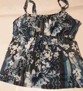 Swimsuits For All Womens Blue Sleeveless Floral Swim Top 18 - Picture 1 of 9