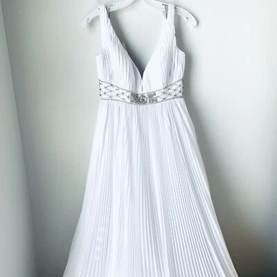 Vestido de novia Alfred Angelo plisado cintura imperio capas con cuentas blanco 8 nuevo con etiquetas Foto 1 de 4