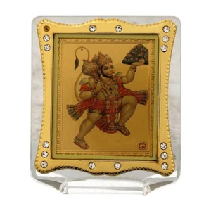 Golden Foil Hanuman Frame 3 inches | Car Dashboard Decor | Hindu Spiritual Gift - Picture 1 of 2