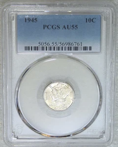 1945 P Mercury Dime PCGS AU55 Frosty Luster Just Graded New Holder #J223A - Picture 1 of 3