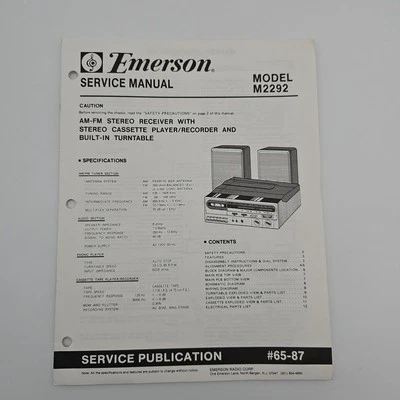 Emerson M2292 Service Manual Technical Diagrams For AM/FM Stereo Receiver Cass.. - Image 1 of 3
