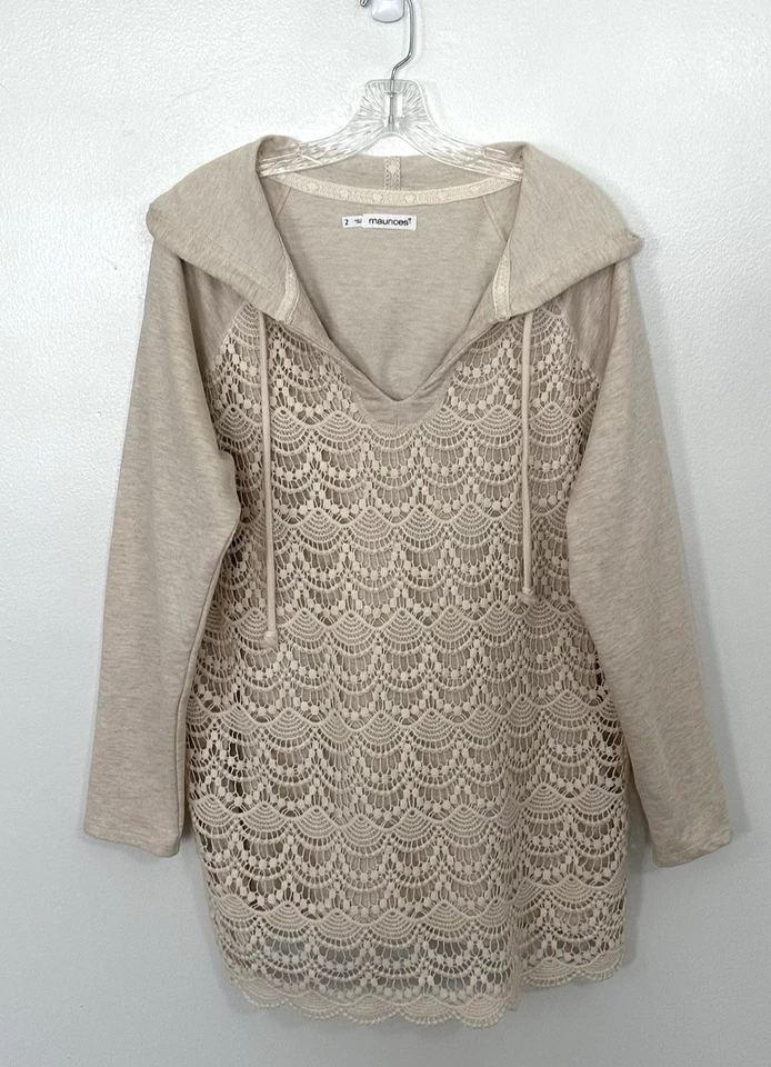 Sudadera con Capucha Maurice Beige Para Mujer Talla 2 Sudadera con Capucha Pullover Borde de Crochet Foto 1 de 4
