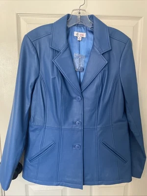 Chaqueta Blazer Forrada Denim & Co Cuero Genuino Mujer Talla Mediana Azul Nueva Sin Etiquetas Foto 1 de 4