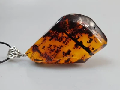 Collana ambra con molte inclusioni insetti pietra grande gancio unisex - Immagine 1 di 4