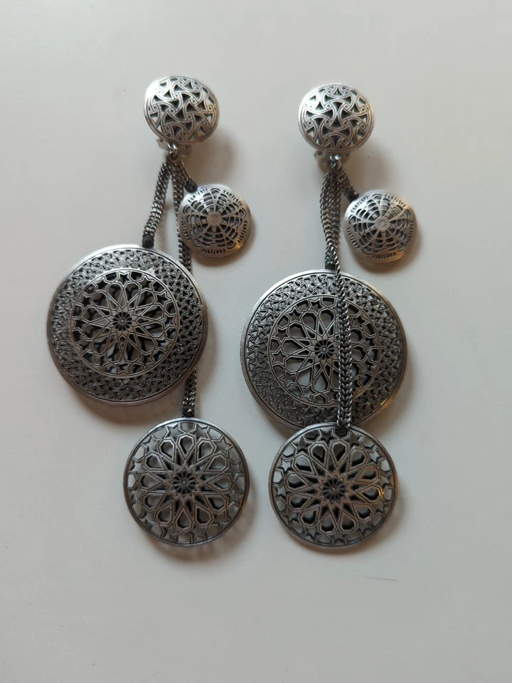 Konplott Shades Of Light Antik Silber große Clips Ohrhänger Ohrringe 13,5cm Top - Bild 1 von 4