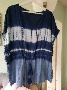 MONARI Tunika 36-40 Sommer 🌞 Strand 🏖 blau weiß 🔵⚪️ Batik Tie-Dye Shirt - Bild 1 von 17