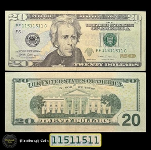 11511511 2017-A $20 Twenty Dollar Bill Binary Radar 6 of a Kind Palindrome Fancy - Picture 1 of 2