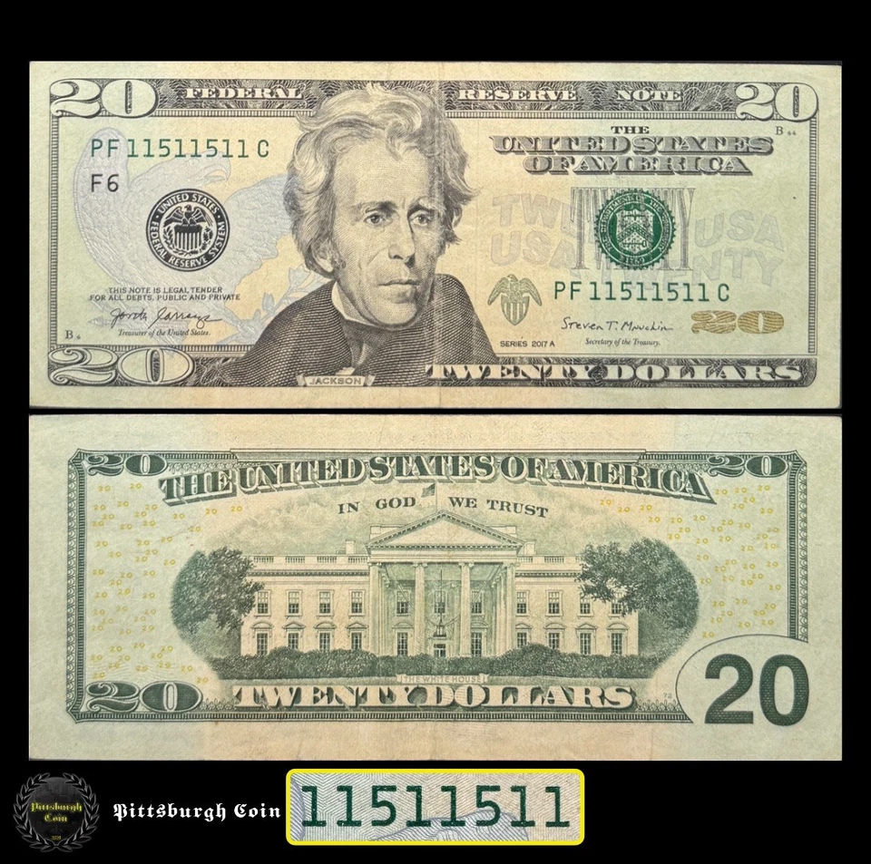 11511511 2017-A $20 Twenty Dollar Bill Binary Radar 6 of a Kind Palindrome Fancy - Image 1 of 2