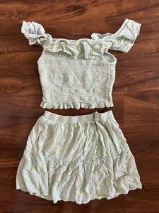 Pink Rose Ruffled Off-Shoulder Crop Top and Skirt Set Juniors Medium Lemons - Picture 1 of 4