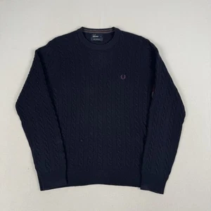 Fred Perry Cable Knit Lambswool Sweater Mens Navy Blue Size Medium - Picture 1 of 10