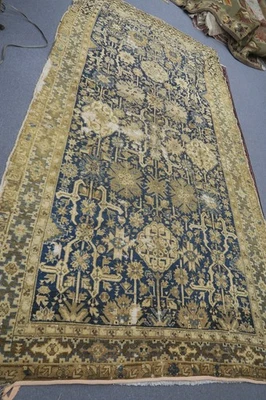 Antigua alfombra larga rusa anudada a mano de lana envejecida 4'10 x 11' lana sobre lana Foto 1 de 4