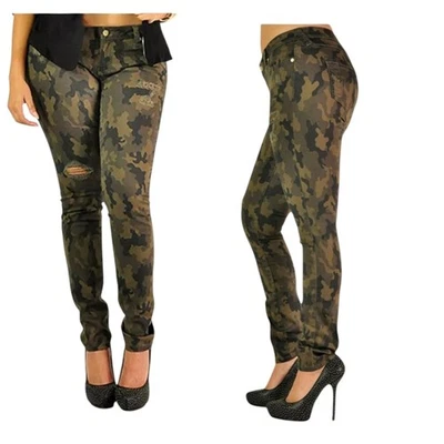 Pantalones de mezclilla ajustados camuflados Poetic Justice talla 27R tiro bajo desgastados Y2K ropa de calle nuevos con etiquetas Foto 1 de 4