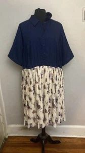 Modcloth Blue Dress Pleated Skirt Floral 3x - Picture 1 of 3