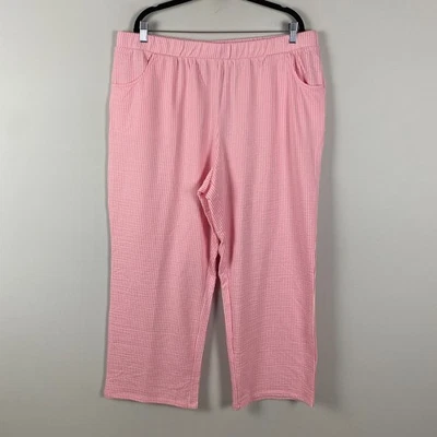 Quacker Factory Stretch Seersucker Wide Leg Pant Size XL Short Pink White Stripe - Image 1 of 4