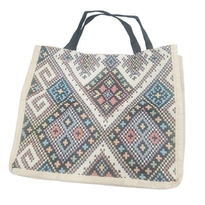 Bolso de Mano Tejido Patrón Étnico Geométrico Bolso de Compras con Bolsillo con Cremallera Foto 1 de 4