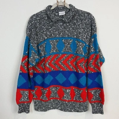 Vintage D.D. Suéter Sloane Colorido Años 80 Cuello Tejido M Foto 1 de 4