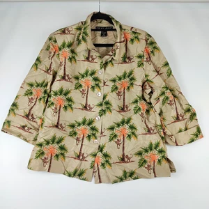 Chaqueta de seda Silkland para mujer talla 12 beige estampado de mono palmera ligera - Imagen 1 de 7