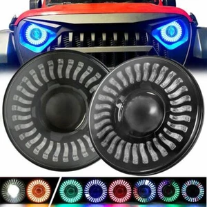 Pair 7inch RGB Halo LED Headlight Chasing Demon Combo For Jeep Wrangler JK LJ TJ - Picture 1 of 11