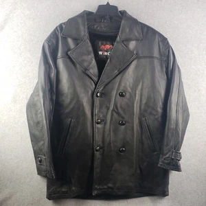 Vintage Winco Leather Coat Mens L Faux Fur Liner Zip Out Button Front - Picture 1 of 24
