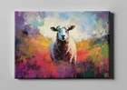 Charming Sheep Oil Painting Print - Semi-Abstract Background Art Decor