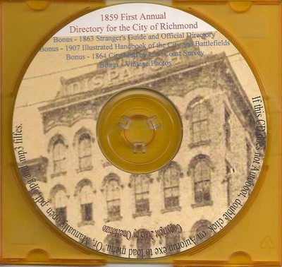 Richmond VA City Directory 1859 First Annual +Bonuses