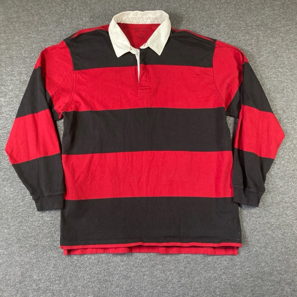 Camisa Flecha Vintage Para Hombre XL Roja y Negra Rugby Rayas Cuello Retro Deportiva Foto 1 de 4