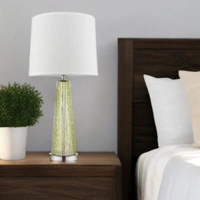 Lámpara buffet de vidrio verde de 29" con pantalla Empire blanca Foto 1 de 4