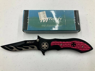 M-TECH RED FOLDING KNIFE With Pocket Clip (Black-Plain Edge) Item# MT-201RD - Image 1 of 4