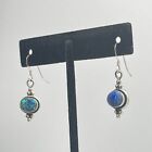 Sterling Silver 925 Simulated Blue Opal Dangle Hook Earrings