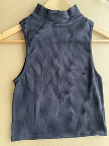 ZARA Black Knitted Ribbed Sleeveless Turtle Neck Crop Top Size m-L 10-12 ladies - Picture 1 of 5