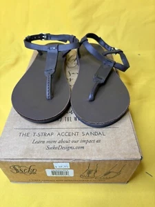 Sseko Damen braun Leder T-Riemen Riemchen Zehenstegsandalen Größe 8 - Bild 1 von 5