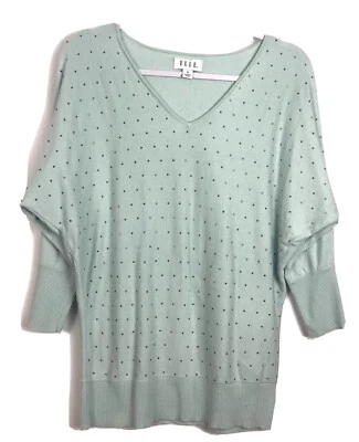 ELLE Women's Medium 3/4 Sleeve Soft Dolman Sweater Metallic Embellishments Green - Image 1 of 4