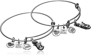 Alex and Ani Set de 2 Brazles Dije Nutria Caridad por Diseño Tono Plateado Nuevo - Imagen 1 de 6